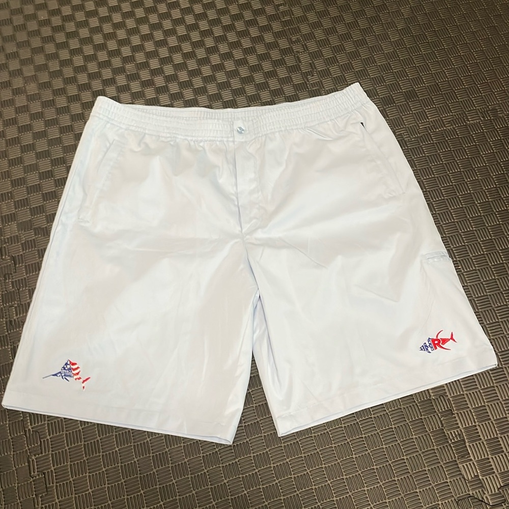 Apparel by Home run size 42. light blue. Has embroidered sailfish on leg